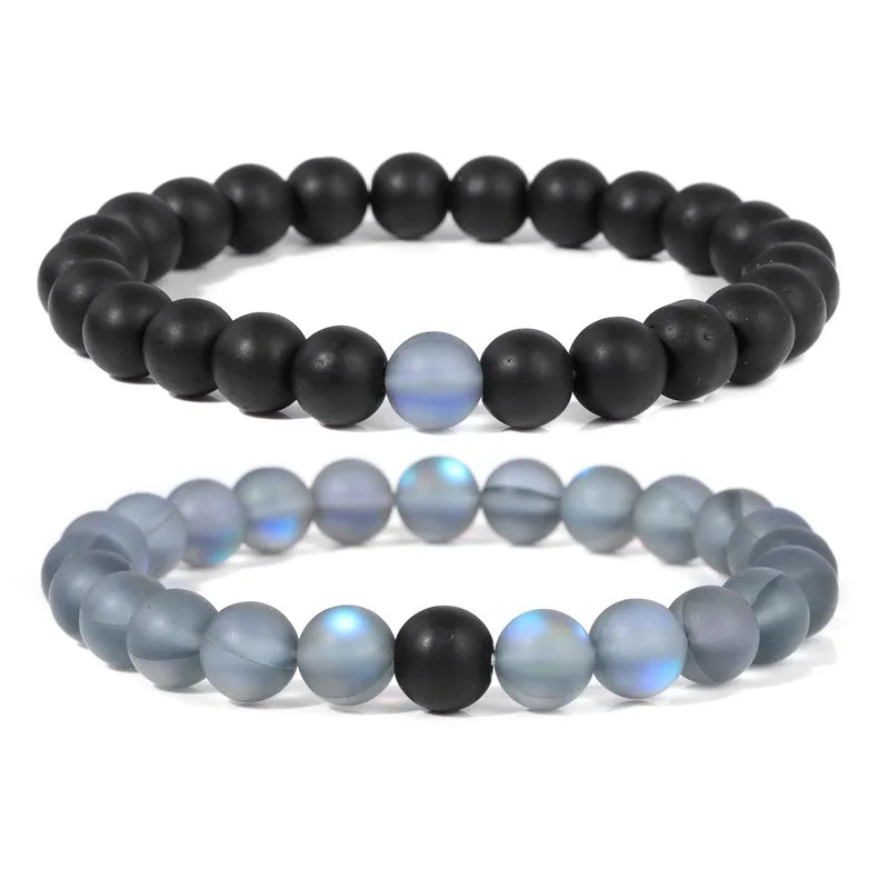 Romantic Moonlight Stone Glass Bead Bracelets Set For Couple Jewelry
