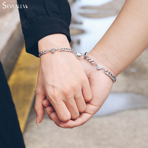 2pcs/set Heart Charm Couple Bracelets Stainless Steel Titanium Steel Bracelet
