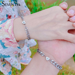 Stainless Steel Heart Charm Couple Love Bracelet Set - I love you Jewelry Gift