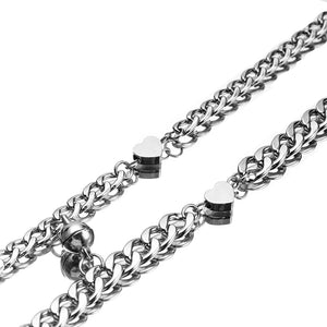 Stainless Steel Heart Charm Couple Magnet Bracelet Set