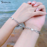 Stainless Steel Heart Charm Couple Magnet Bracelet Set