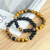 Tiger Eye Beaded Bracelet Set Natural Stone Men Couples Yoga Bangle Jewelry