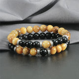 Tiger Eye Beaded Bracelet Set Natural Stone Men Couples Yoga Bangle Jewelry