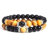 Tiger Eye Beaded Bracelet Set Natural Stone Men Couples Yoga Bangle Jewelry