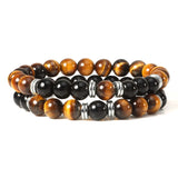 Tiger Eye Beaded Bracelet Set Natural Stone Men Couples Yoga Bangle Jewelry