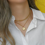 Vintage Cuban Chain Stainless Steel Coin Necklace For Women