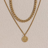 Vintage Cuban Chain Stainless Steel Coin Necklace For Women