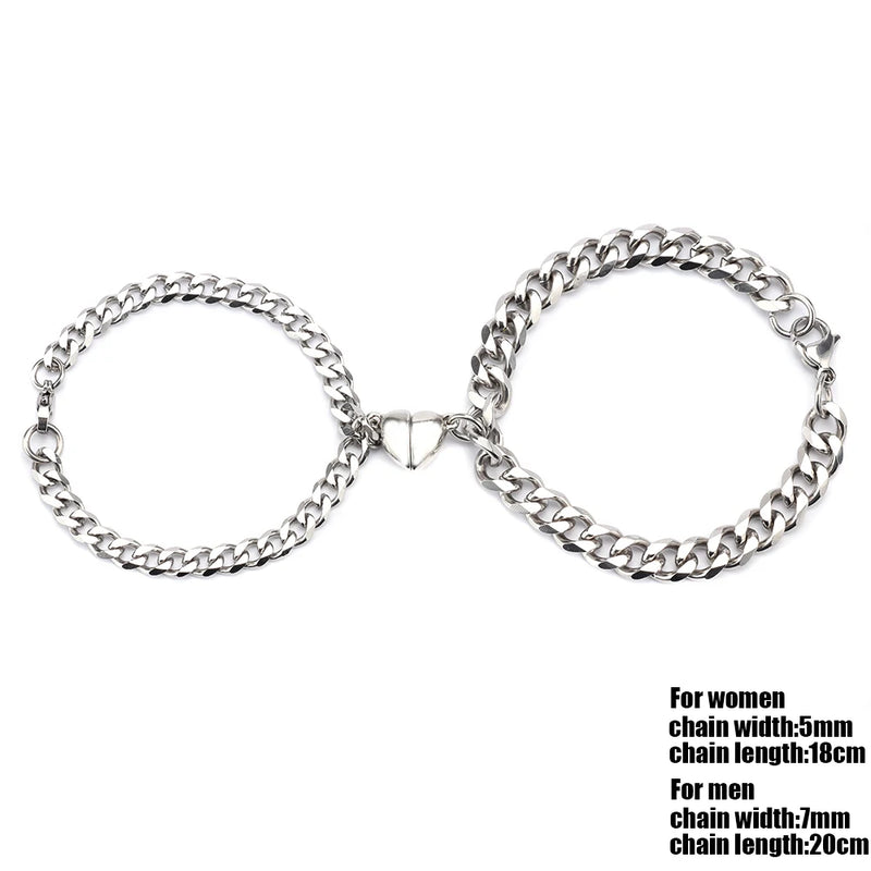 2pcs/set heart charm magnet Couple Bracelet stainless steel chain NK bracelets