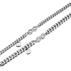 2pcs/set Infinite Heart Charm Bracelet Stainless Steel Cuban Chain Jewelry