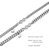 2pcs/set Infinite Heart Charm Bracelet Stainless Steel Cuban Chain Jewelry