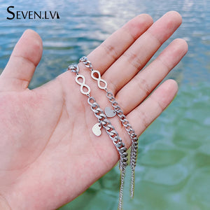 2pcs/set Infinite Heart Charm Bracelet Stainless Steel Cuban Chain Jewelry