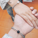 2pcs/set Natural Stone Bead Titanium Steel Bracelets Men Women Jewelry