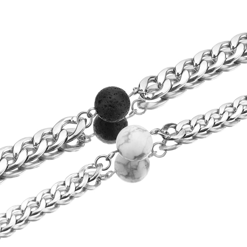 2pcs/set Natural Stone Bead Titanium Steel Bracelets Men Women Jewelry