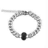 2pcs/set Natural Stone Bead Titanium Steel Bracelets Men Women Jewelry