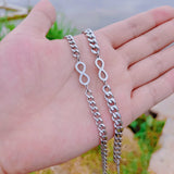 Stainless Steel Infinity Symbol Bracelet Set with Cuban Chain - 2pcs