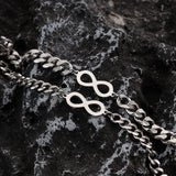 Stainless Steel Infinity Symbol Bracelet Set with Cuban Chain - 2pcs
