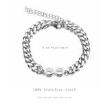 Stainless Steel Infinity Symbol Bracelet Set with Cuban Chain - 2pcs