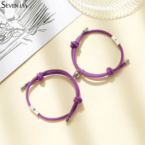 Sun & Moon Magnet Bracelet Set Lucky Charm Hand Woven Red Rope Couples Jewelry