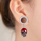 Goth Stainless Steel Earrings Blood Skeleton Head Ear Tunnel Plugs Gauges Pierci