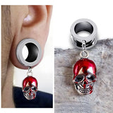 Goth Stainless Steel Earrings Blood Skeleton Head Ear Tunnel Plugs Gauges Pierci