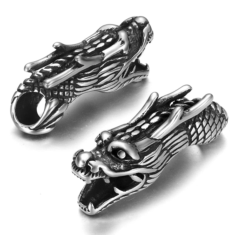 2pcs Stainless Steel Dragon Tube Beads Slider Charm for Men Leather Cords