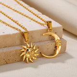 2ps Sun Moon Pendant Necklace Stainless Steel Minimalist Jewelry Couples