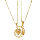 2ps Sun Moon Pendant Necklace Stainless Steel Minimalist Jewelry Couples