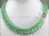 Green Jade Round Beads Necklace with Silver Clasp