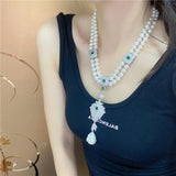 Freshwater Pearl Necklace with Zircon Pendant