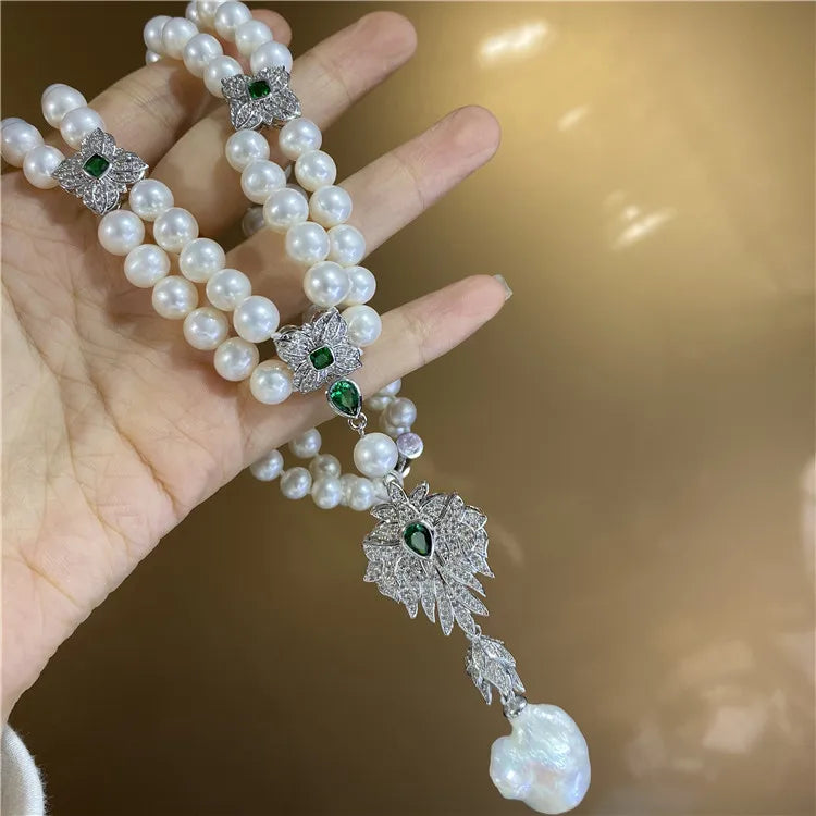 Freshwater Pearl Necklace with Zircon Pendant