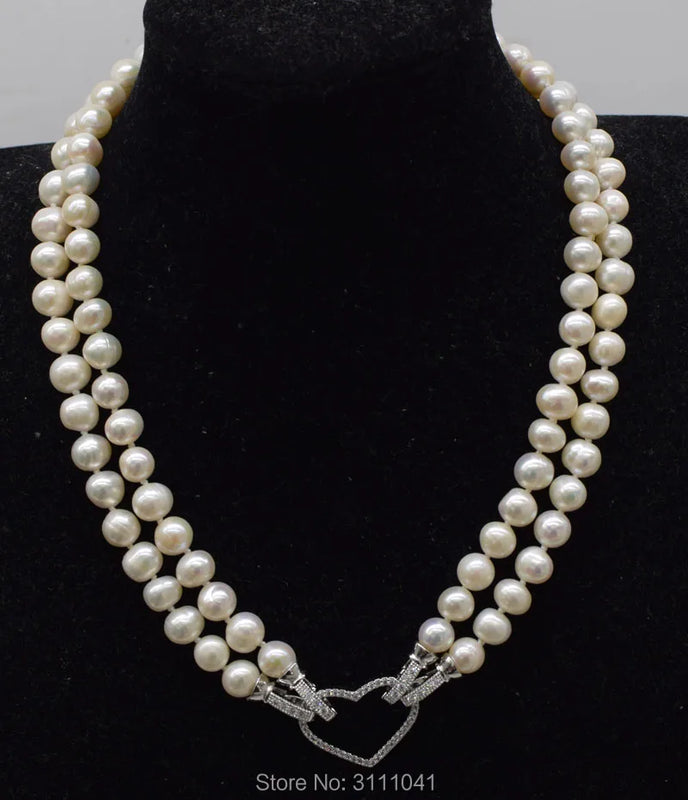 8-9mm Freshwater Pearl Necklace 18-19inch Heart Clasp