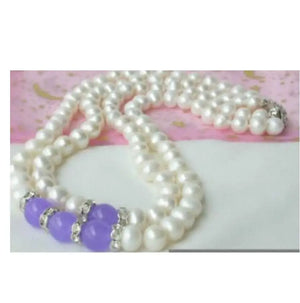 2strands Pearl Necklace with Purple Jade Beads