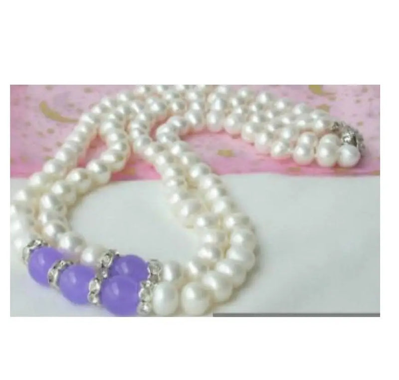 2strands 8-9mm FW Pearl 10mm Purple Jade Necklace