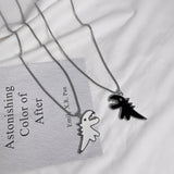 2x Cartoon Paired Dinosaur Couple Necklace Ins Creative Pendant