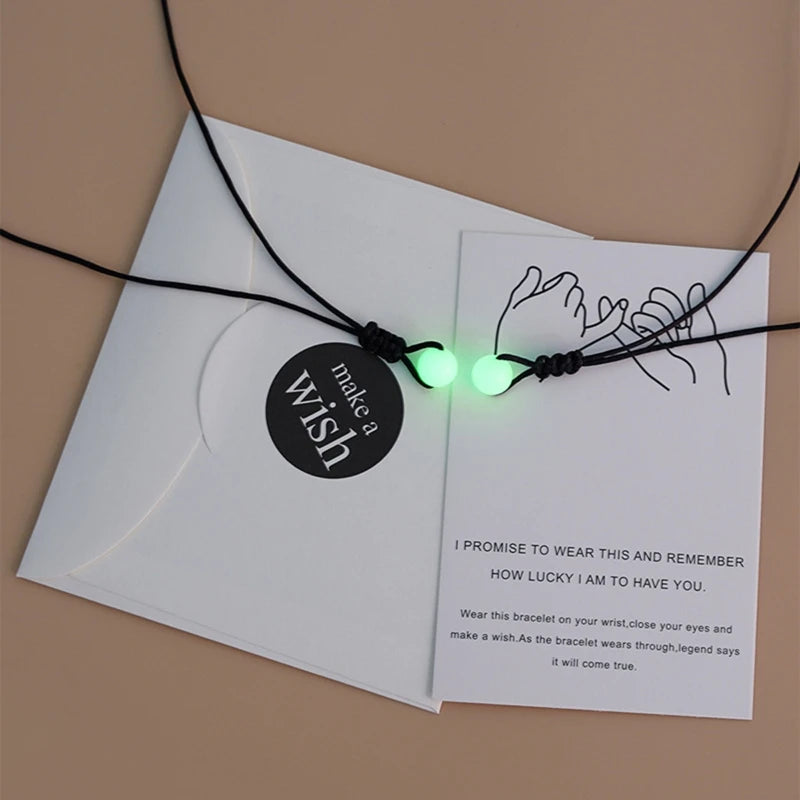 Glowing Night Necklace for Couples Luminous Bead Pendant on Rope Chain