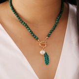 Malachite Drop Oil Necklace Charm Alloy Leaves Pearl Bracelet