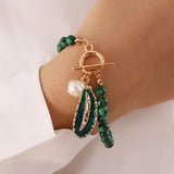 Malachite Drop Oil Necklace Charm Alloy Leaves Pearl Bracelet