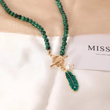 Malachite Drop Oil Necklace Charm Alloy Leaves Pearl Bracelet