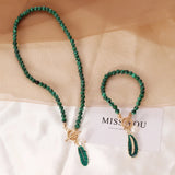 Malachite Drop Oil Necklace Charm Alloy Leaves Pearl Bracelet