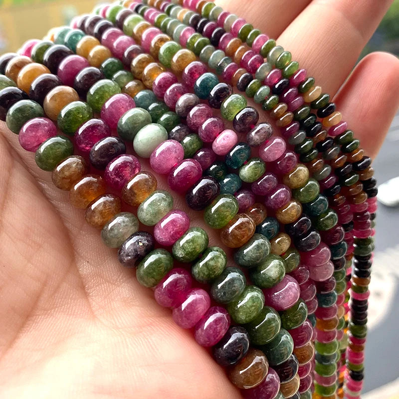 Natural Stone Tourmaline Chalcedony Loose Beads for Jewelry Making 15''