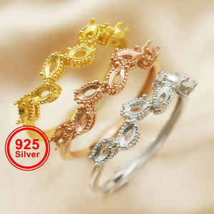 Rose Plated 925 Silver Marquise Prong Ring Settings Stackable