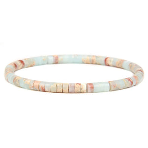 Colorful Snakeskin Stone Bracelet Flat Round Boho Jewelry