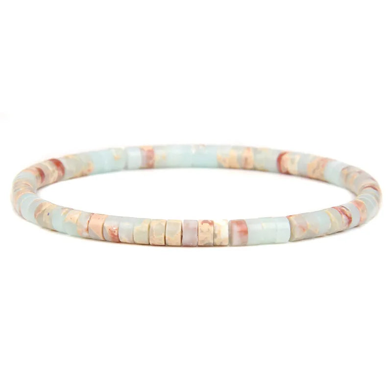 Colorful Snakeskin Stone Bracelet Flat Round Boho Jewelry