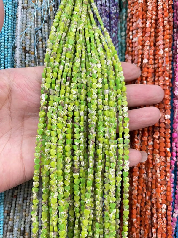 2x4mm Natural Stone Loose Beads Strand Heart Shape Semi Finished DIY