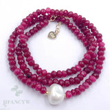 Red Chalcedony Baroque Pearl Necklace 18 inches Classic Jewelry