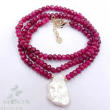 Red Chalcedony Baroque Pearl Necklace 18 inches