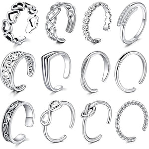 Adjustable Open Toe Rings Set Foot Jewelry for Women Men 12Pcs