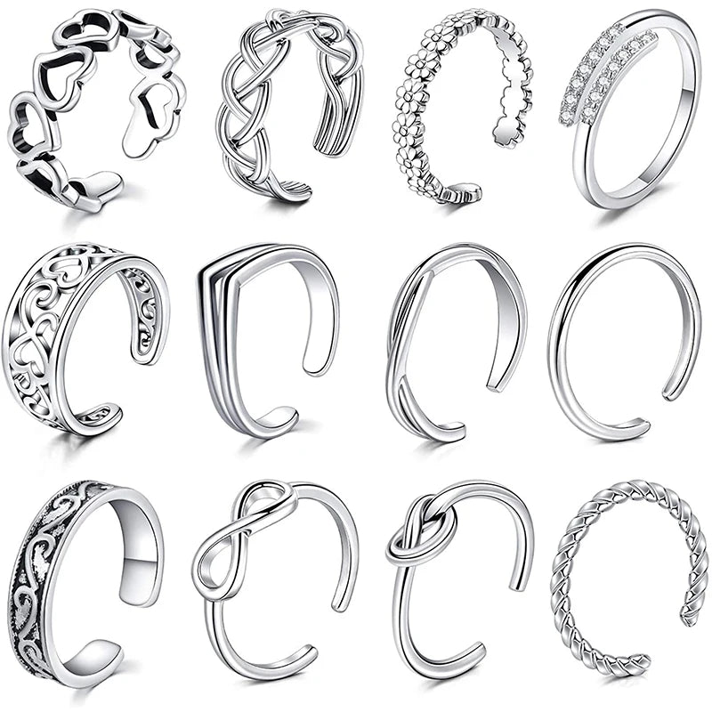Adjustable Open Toe Rings Set Foot Jewelry for Women Men 12Pcs