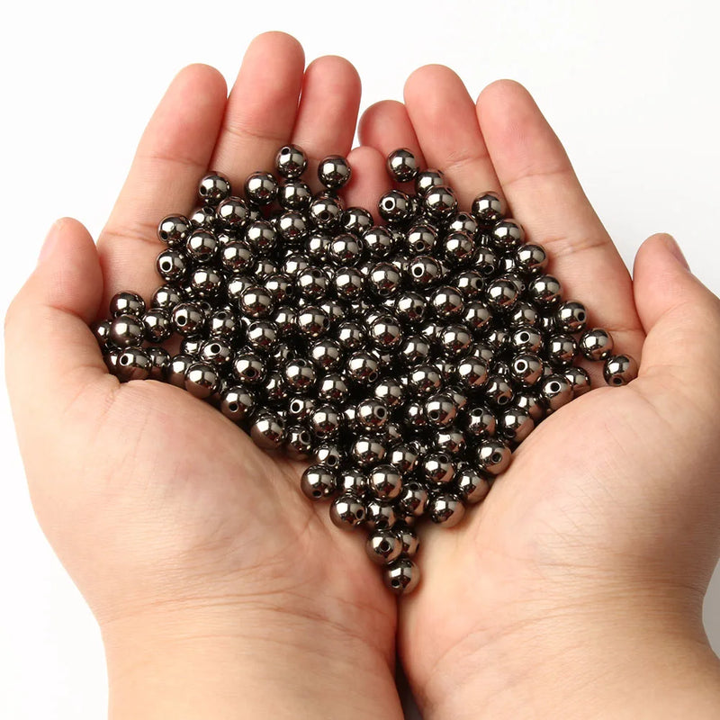3-12mm Round CCB Spacer Beads Silver Plated DIY Bracelets Accessories