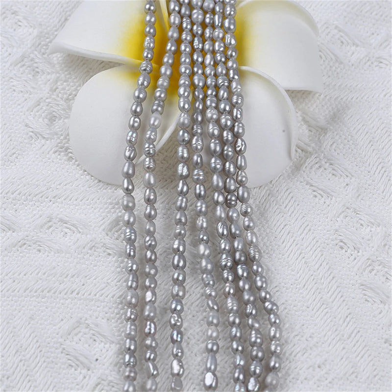 Grey Rice Shape Freshwater Pearl Mini String for DIY